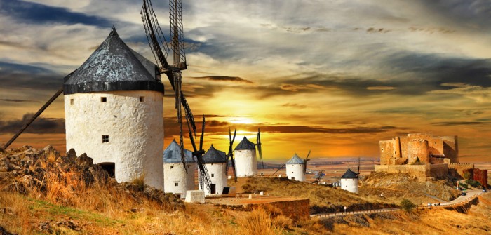 Airén: Frisch, trocken und rustikal. Foto: Windmühlen bei Castilla la Mancha