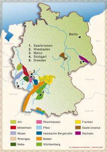 Karte: Wein-Anbauregionen in Deutschland